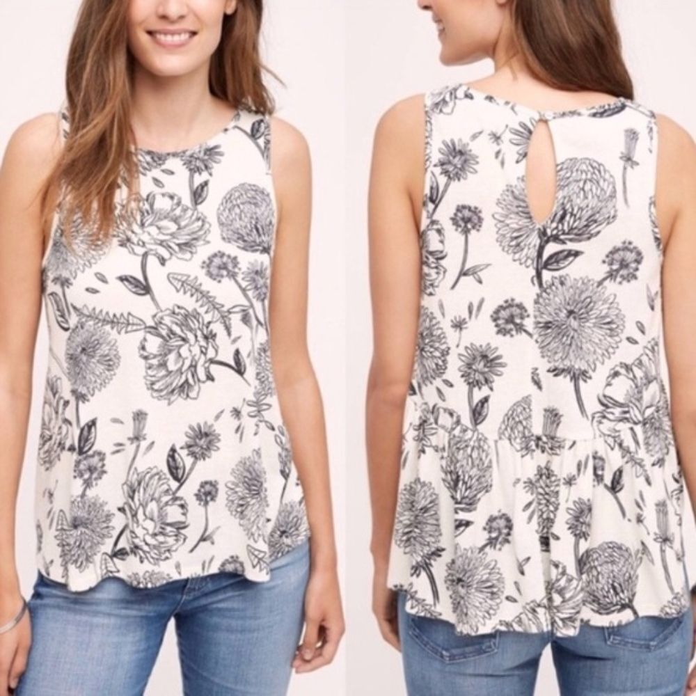 Anthro Postmark Black And White Floral Top Sz‎ S
